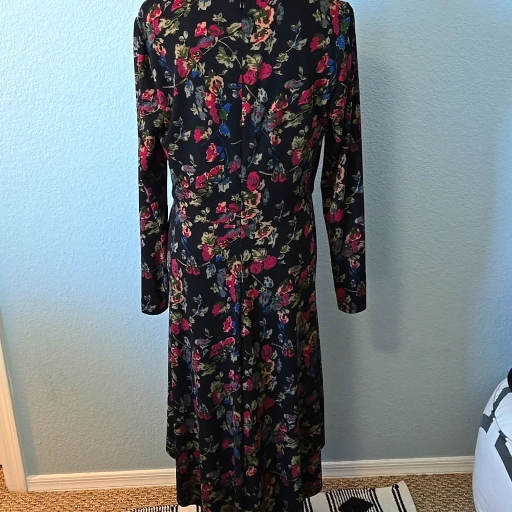 RALPH LAUREN BLACK LABEL Floral Surplice Midi Jersey Dress Sz 12 Vneck - Picture 8 of 14